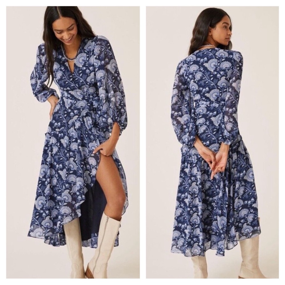 Anthropologie Blue Floral Maxi Dress